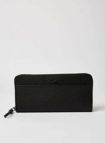 Textured Logo Leather Wallet Noir