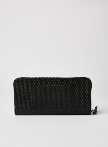 Textured Logo Leather Wallet Noir