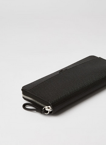 Textured Logo Leather Wallet Noir