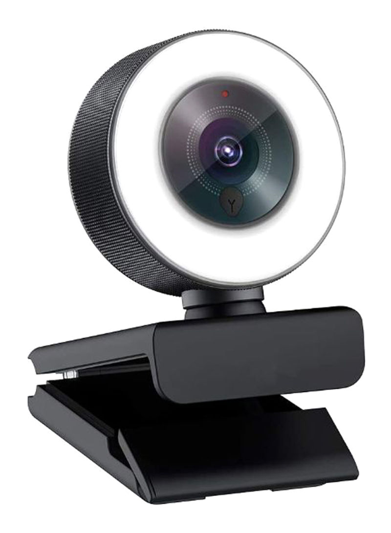 1080P HD Streaming Webcam Computer Video Camera 2 Megapixels Auto Focus 360° Rotation with 3 Levels Adjustable Ring Light Built-in Microphone USB Plug & Play Compatible with Windows Android Mac for Video Meeting Online Teaching Live Webcasting 11.5 x 11.5cm Black