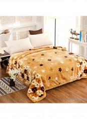 Double Layer Plant Printed Throw Blanket Cotton Yellow 200x230centimeter