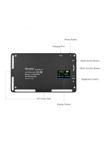 LED Video Light Panel 13.3x7.9x1.6centimeter Black