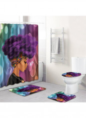 3-Piece Bathroom Mats With Curtain Multicolour