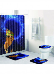 3-Piece Bathroom Mats With Curtain Multicolour