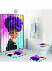 3-Piece Bathroom Mats With Curtain Multicolour
