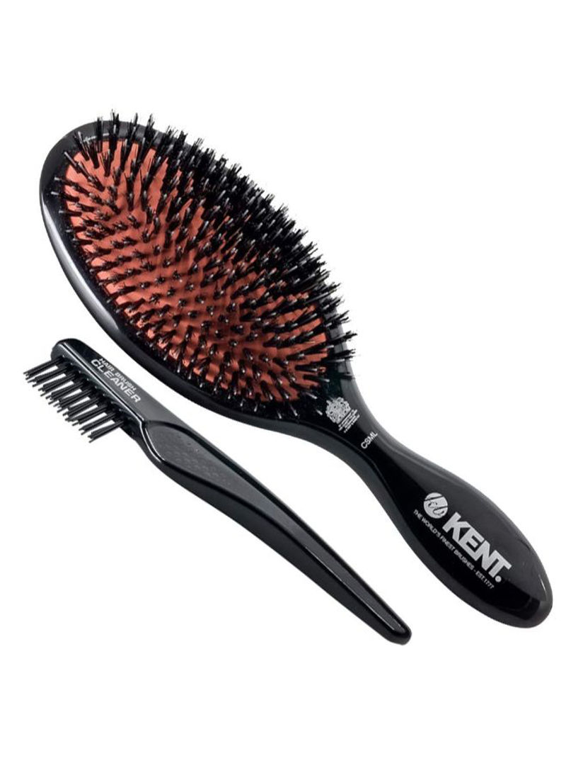 Oval Cushion Hair Brush With Cleaner Black 8.5inch