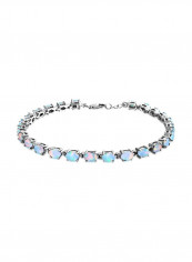 925 Sterling Silver Rhodium Plated Opal Studded Tennis Bracelet