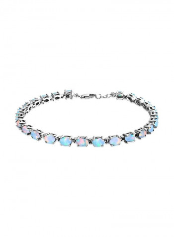 925 Sterling Silver Rhodium Plated Opal Studded Tennis Bracelet