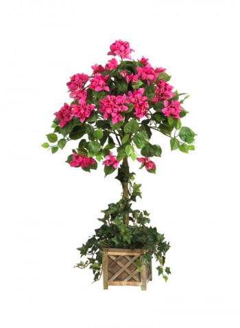 Decorative Bougainvillea Topiary With Wood Box Green/Pink/Brown