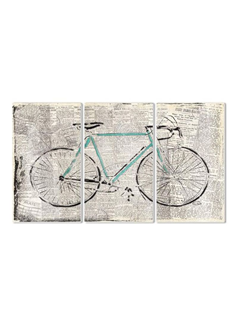 3-Piece Bicycle On Newsprint Wall Plaque Set White/Black/Green 11 x 0.5 x 17inch
