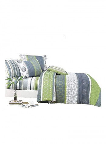 3-Piece Serene Duvet Cover Set White Grey/Lettuce Green Queen
