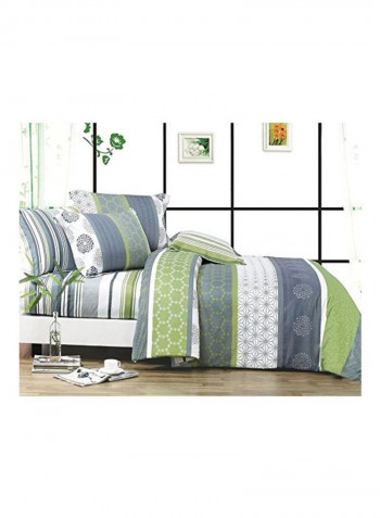 3-Piece Serene Duvet Cover Set White Grey/Lettuce Green Queen