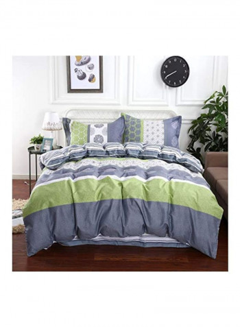 3-Piece Serene Duvet Cover Set White Grey/Lettuce Green Queen