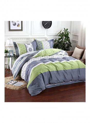 3-Piece Serene Duvet Cover Set White Grey/Lettuce Green Queen