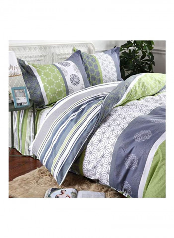 3-Piece Serene Duvet Cover Set White Grey/Lettuce Green Queen