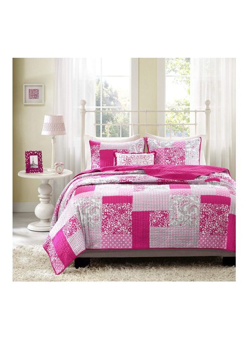 4-Piece Coverlet Set Polyester Pink/White/Grey Full/Queen