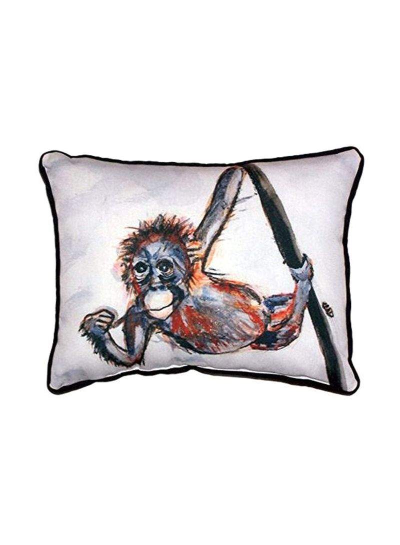Monkey Printed Corded Pillow White/Grey/Red 16x20inch