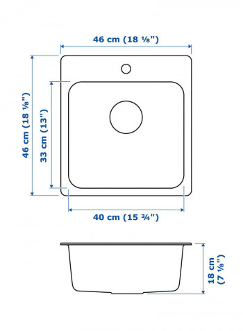 Stainless Steel Inset Sink Bowl Multicolour 46x46centimeter