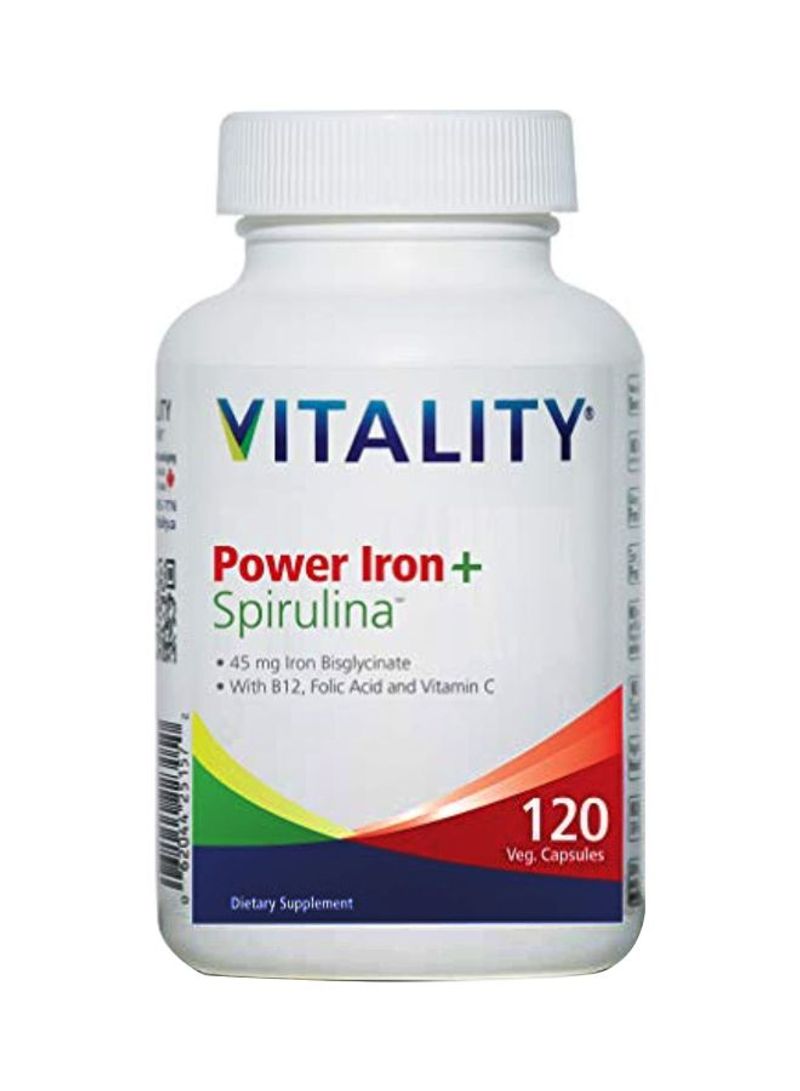 Power Iron + Spirulina Dietary Supplement - 120 Veg Capsules