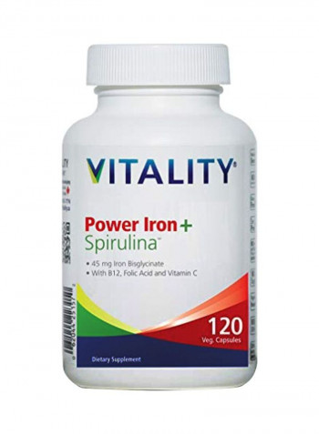 Power Iron + Spirulina Dietary Supplement - 120 Veg Capsules