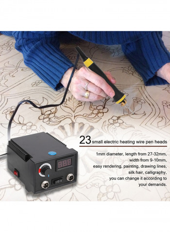 Multifunctional Digital Electric Gourd Wooden Pyrography Machine Instrument with 2pcs Pens 23pcs Heating Pen Heads Multicolor 25.0x19.0x18.0cm