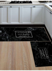 1-Piece Modern Marbling Print Washable Rectangular Bedside Mat Black/White 140x200cm