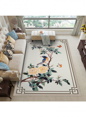 Bird Printed Rug Beige/Grey/Green 140x200cm
