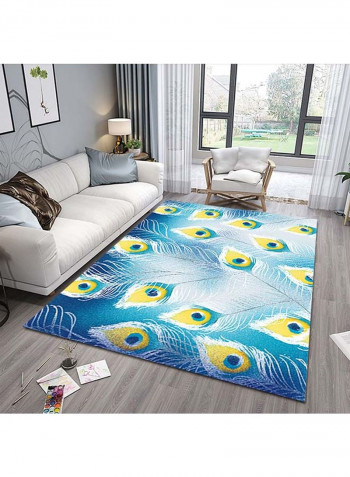 Peacock Pattern Bedroom Rug Blue/White/Yellow 140x200cm