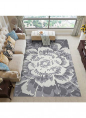 3D Floral Pattern Floor Rug Grey/White 140x200cm