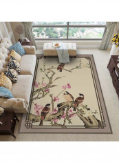 European Plant Flower Bird Pattern Rug Multicolour 140x200cm