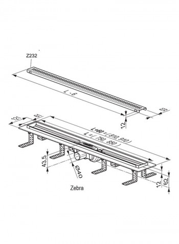 Floor Drain Stainless Steel OZP Zebra Silver 550x63millimeter