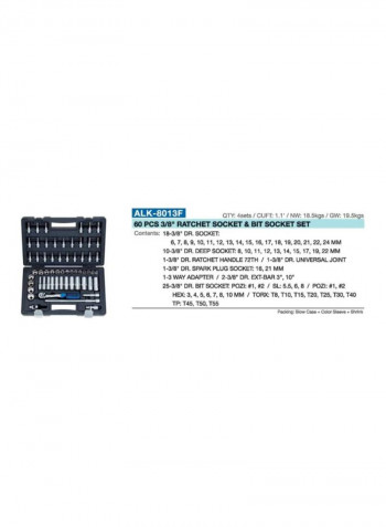 60-Piece Flank Socket Set Silver/Blue/Black