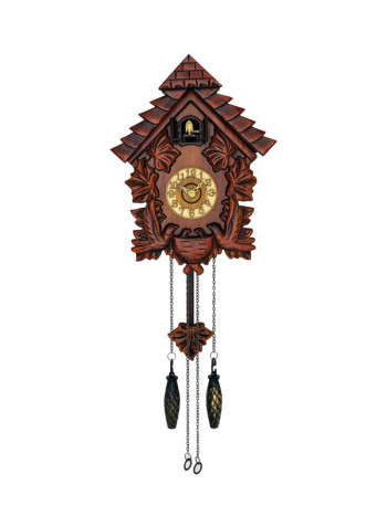 Wooden Decorative Family Bird Cuckoo Clock Brown/Yellow/Black 21x28x14centimeter