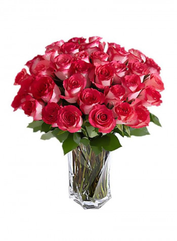 31-Piece Roses Berry Crush Flower Bouquet With Vase Pink/Green