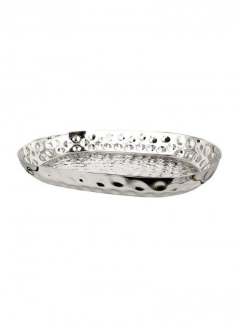 Hammered Oval Platter Silver 40cm