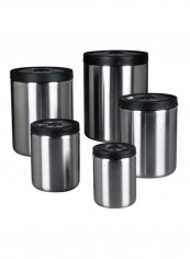 5 Piece Presstop Canister Set Silver/Black 15.24cm