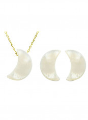 18 Karat Gold Crescent Shape Mother Of Pearl Jewellery Set