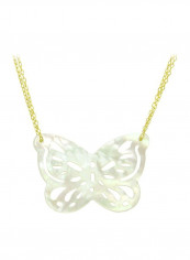 18 Karat Gold Double Link Butterfly Shaped Mother Of Pearl Necklace