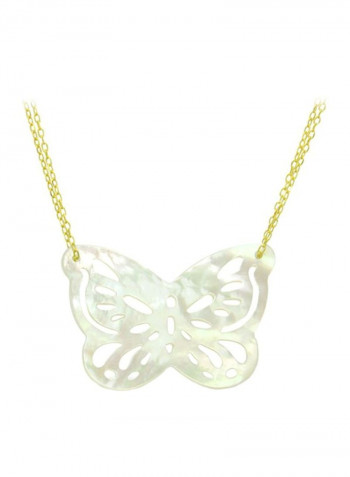 18 Karat Gold Double Link Butterfly Shaped Mother Of Pearl Necklace