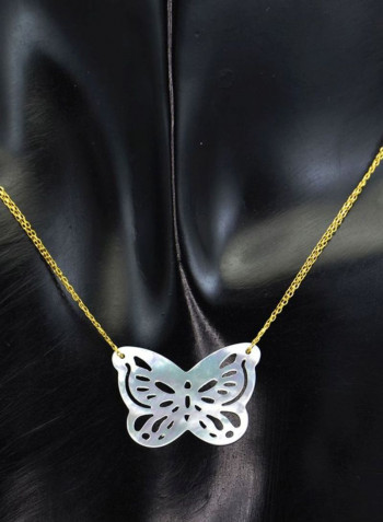 18 Karat Gold Double Link Butterfly Shaped Mother Of Pearl Necklace