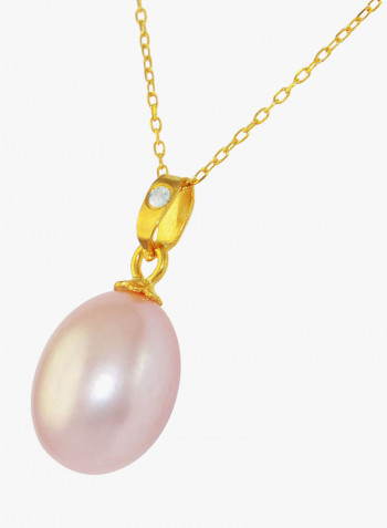 18K Gold Pearl Pendant With 10K Gold Chain