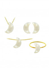10 Karat Gold Small Crescent Shape Mother Of Pearl Jewelry Set