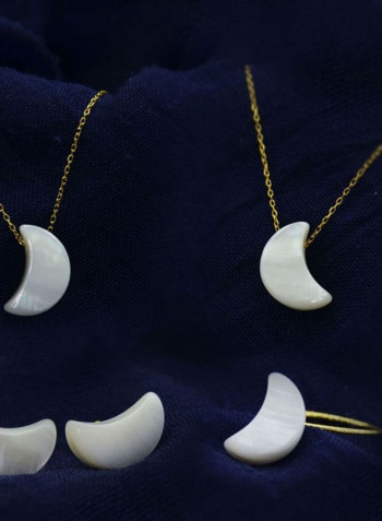 10 Karat Gold Small Crescent Shape Mother Of Pearl Jewelry Set