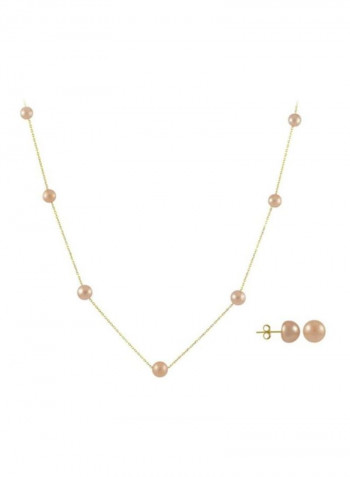 3-Piece 18 Karat Gold Pearl Necklace And Earrings Jewellery Set
