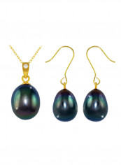 18K Gold Pearl Diamond Pendant Jewellery Set