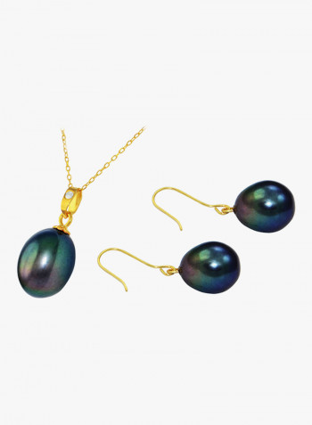 18K Gold Pearl Diamond Pendant Jewellery Set