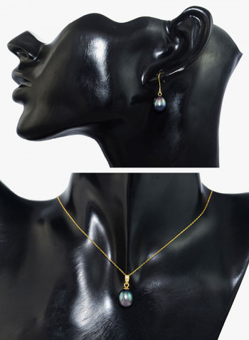 18K Gold Pearl Diamond Pendant Jewellery Set