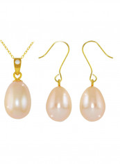 18K Gold Pearl Diamond Pendant Jewellery Set