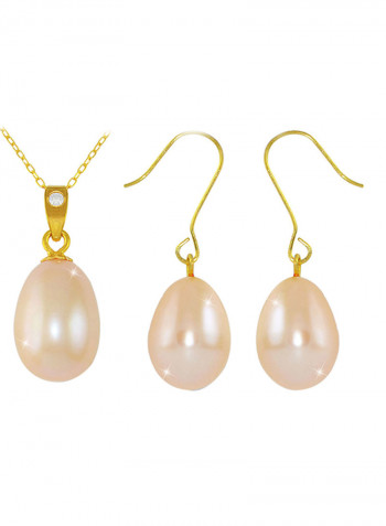 18K Gold Pearl Diamond Pendant Jewellery Set