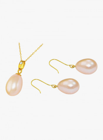 18K Gold Pearl Diamond Pendant Jewellery Set